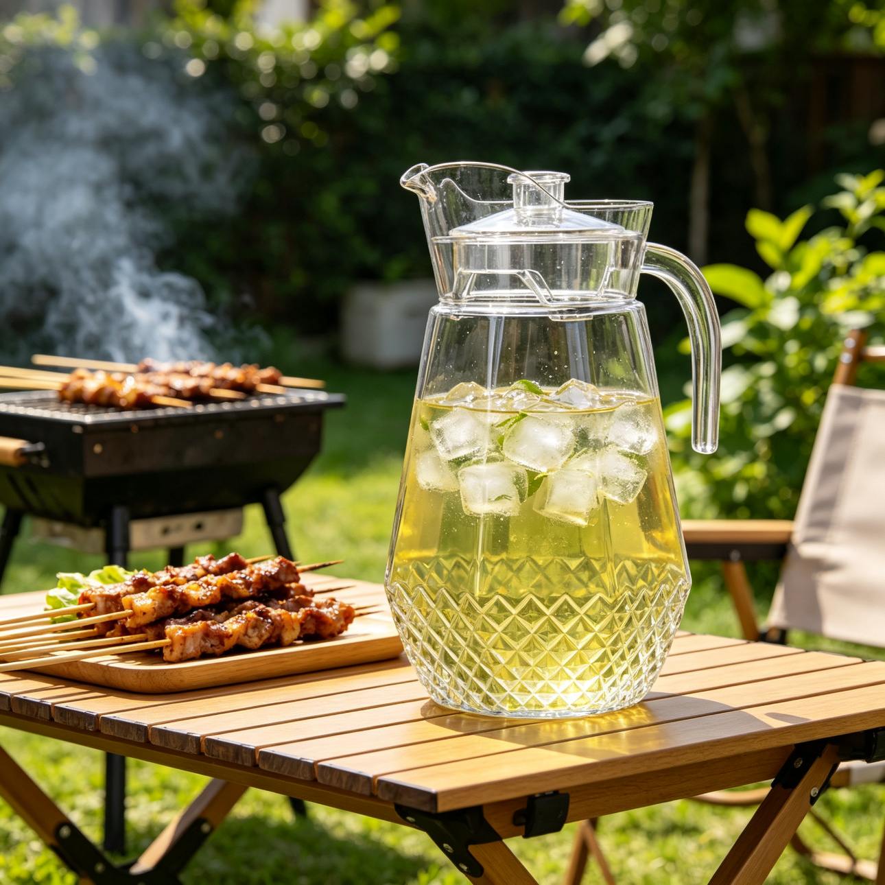 BY-9162A-1 unbreakable PC water pitcher - at a backyard barbecue