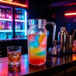 BY-9148 unbreakable PC water pitcher - on a bar counter at night