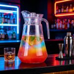 BY-9162A unbreakable PC water pitcher - on a bar counter at night