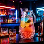 BY-9162A-1 unbreakable PC water pitcher - on a bar counter at night