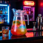 BY-9162B unbreakable PC water pitcher - on a bar counter at night