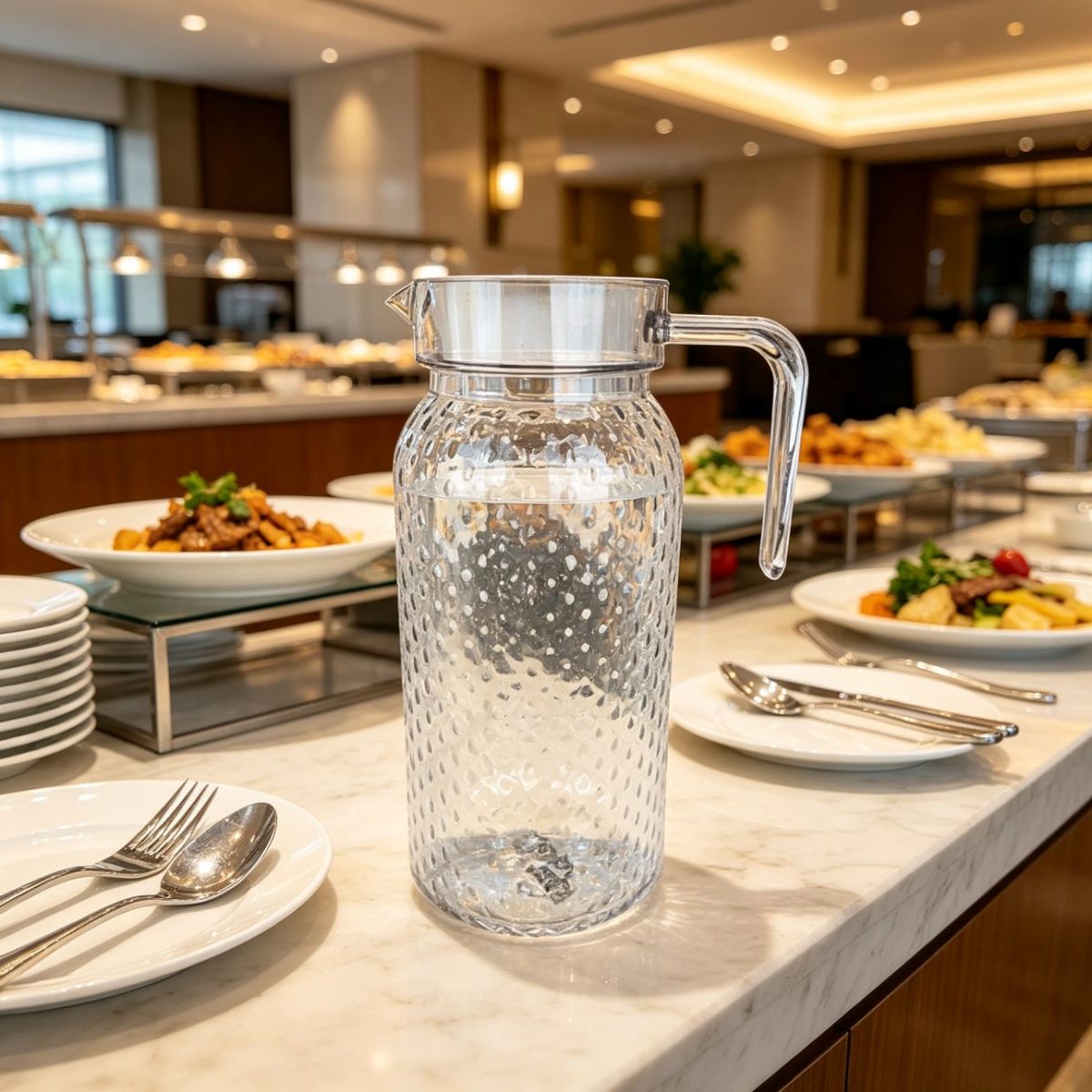 BY-9148 unbreakable PC water pitcher - on a hotel buffet station