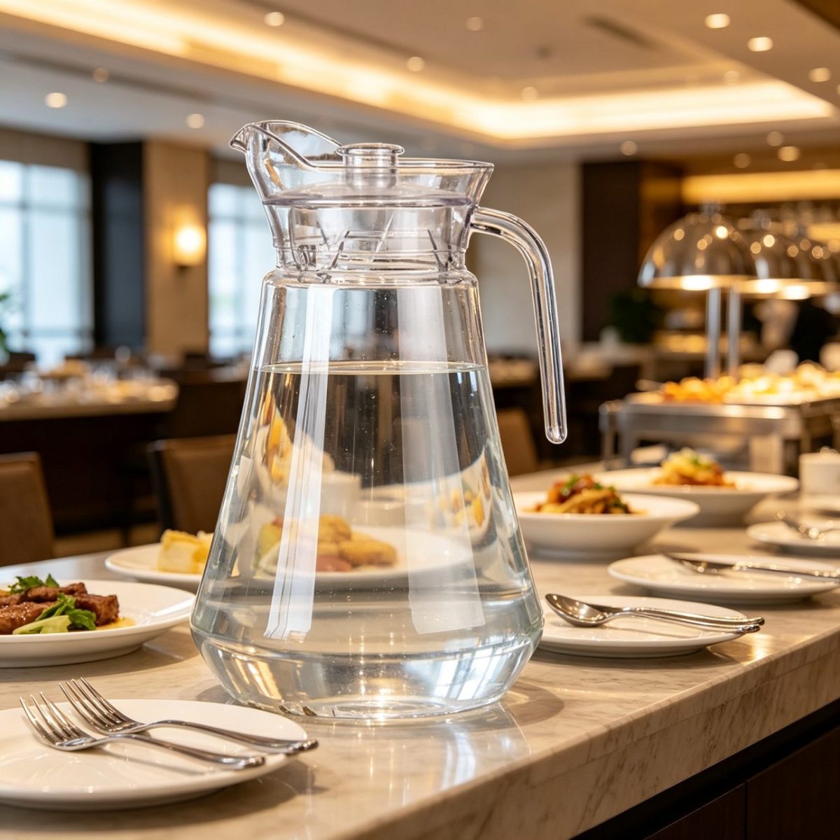 BY-9162A unbreakable PC water pitcher - on a hotel buffet station