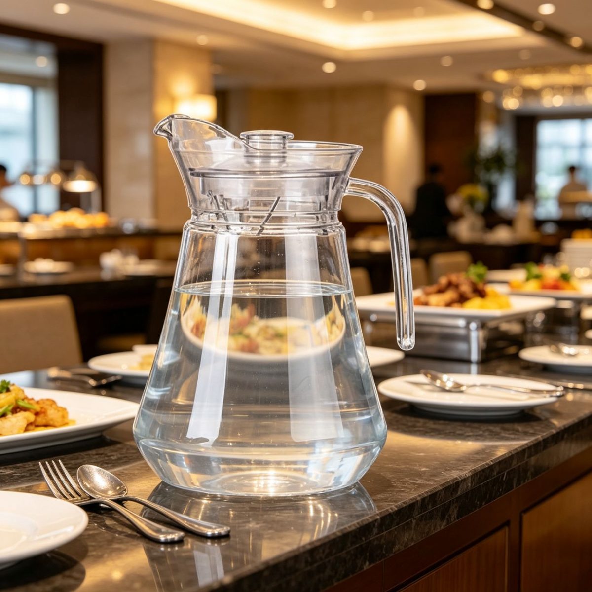 BY-9162B unbreakable PC water pitcher - on a hotel buffet station