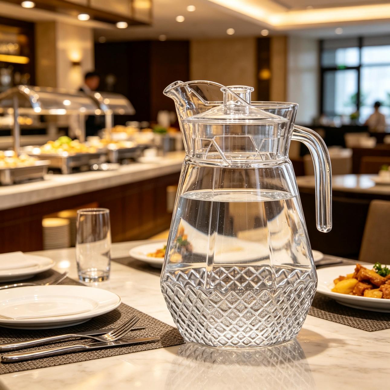 BY-9162B-1 unbreakable PC water pitcher - on a hotel buffet station