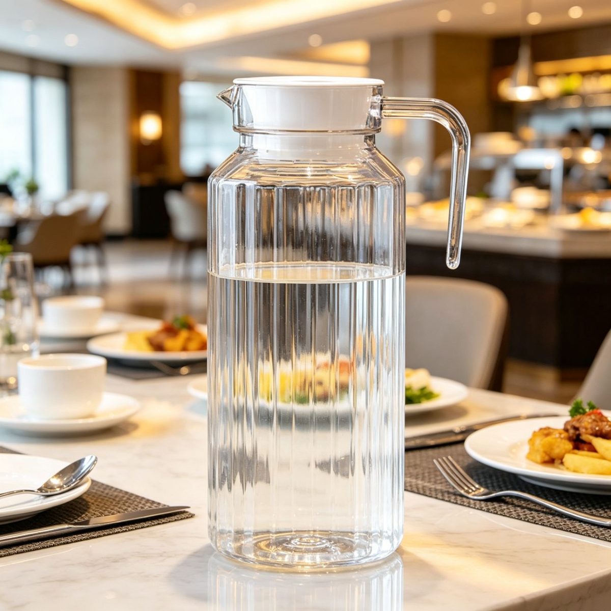 BY-9141B-1 unbreakable PC water pitcher - on a hotel buffet station