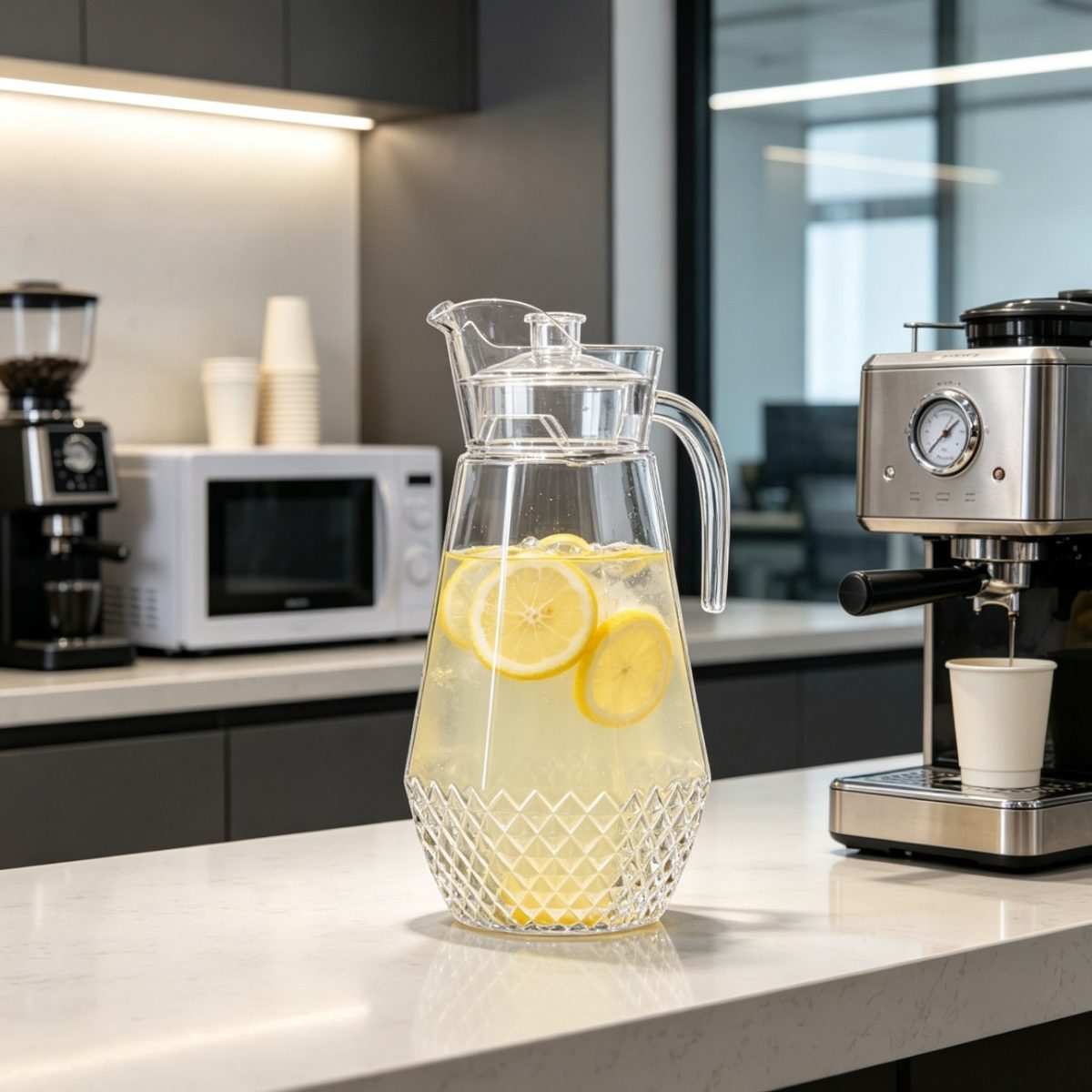 BY-9162A-1 unbreakable PC water pitcher - in an office breakroom