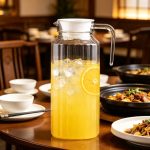 BY-9141B-1 unbreakable PC water pitcher - on a restaurant table