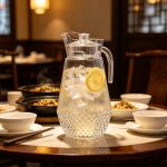 BY-9162A-1 unbreakable PC water pitcher - on a restaurant table