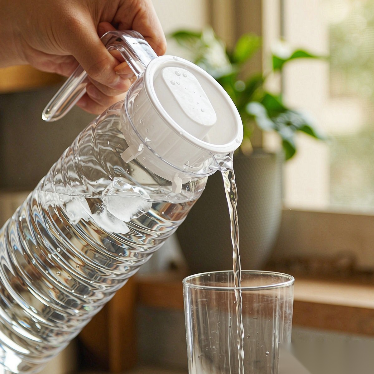 BY-9142B unbreakable PC water pitcher - being poured by hand