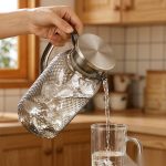 BY-9190B unbreakable PC full-handle water pitcher (gray) - being poured by hand