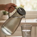 BY-9191A unbreakable PC full-handle water pitcher (gray) - being poured by hand