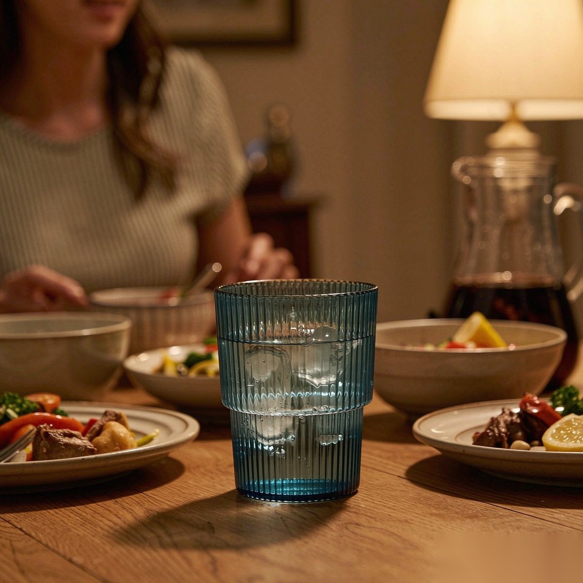 detail 02 by 8020c elsjoy acrylic bamboo ribbed tumbler cup 350ml blue std dining table dinner scene