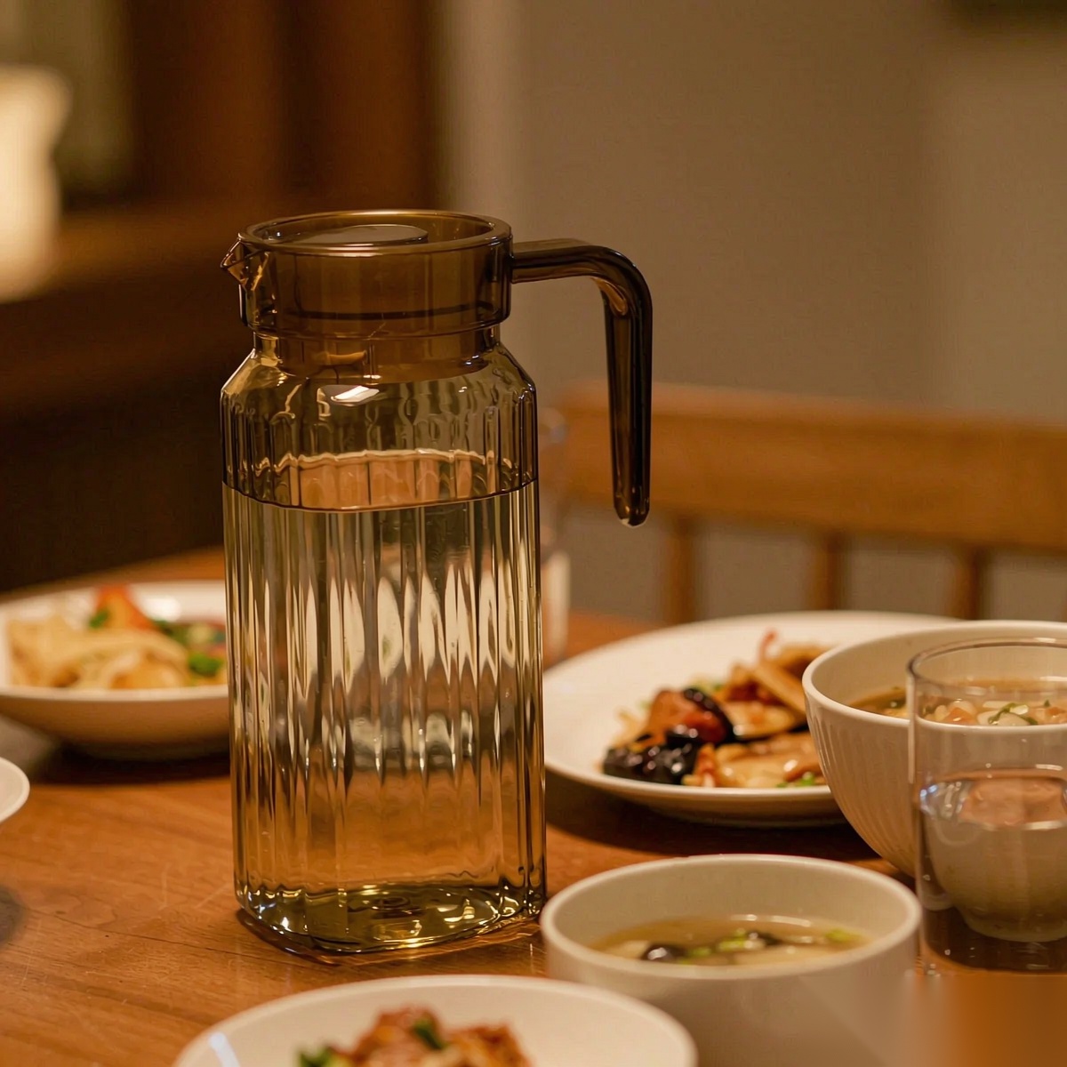 BY-9141C unbreakable PC water pitcher (tea) - set on a dining table for dinner