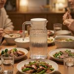 BY-9141D unbreakable PC water pitcher - set on a dining table for dinner