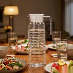 BY-9142B unbreakable PC water pitcher - set on a dining table for dinner
