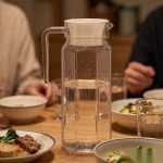 BY-9144C unbreakable PC water pitcher - set on a dining table for dinner