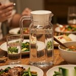 BY-9144D unbreakable PC water pitcher - set on a dining table for dinner
