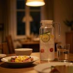 BY-9145B unbreakable PC water pitcher - set on a dining table for dinner