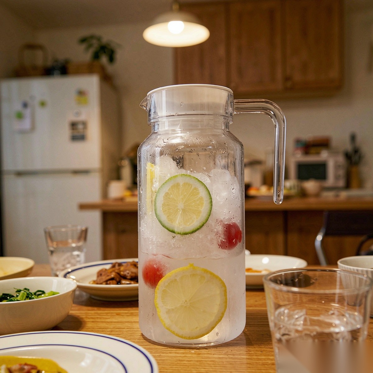 BY-9145C unbreakable PC water pitcher - set on a dining table for dinner