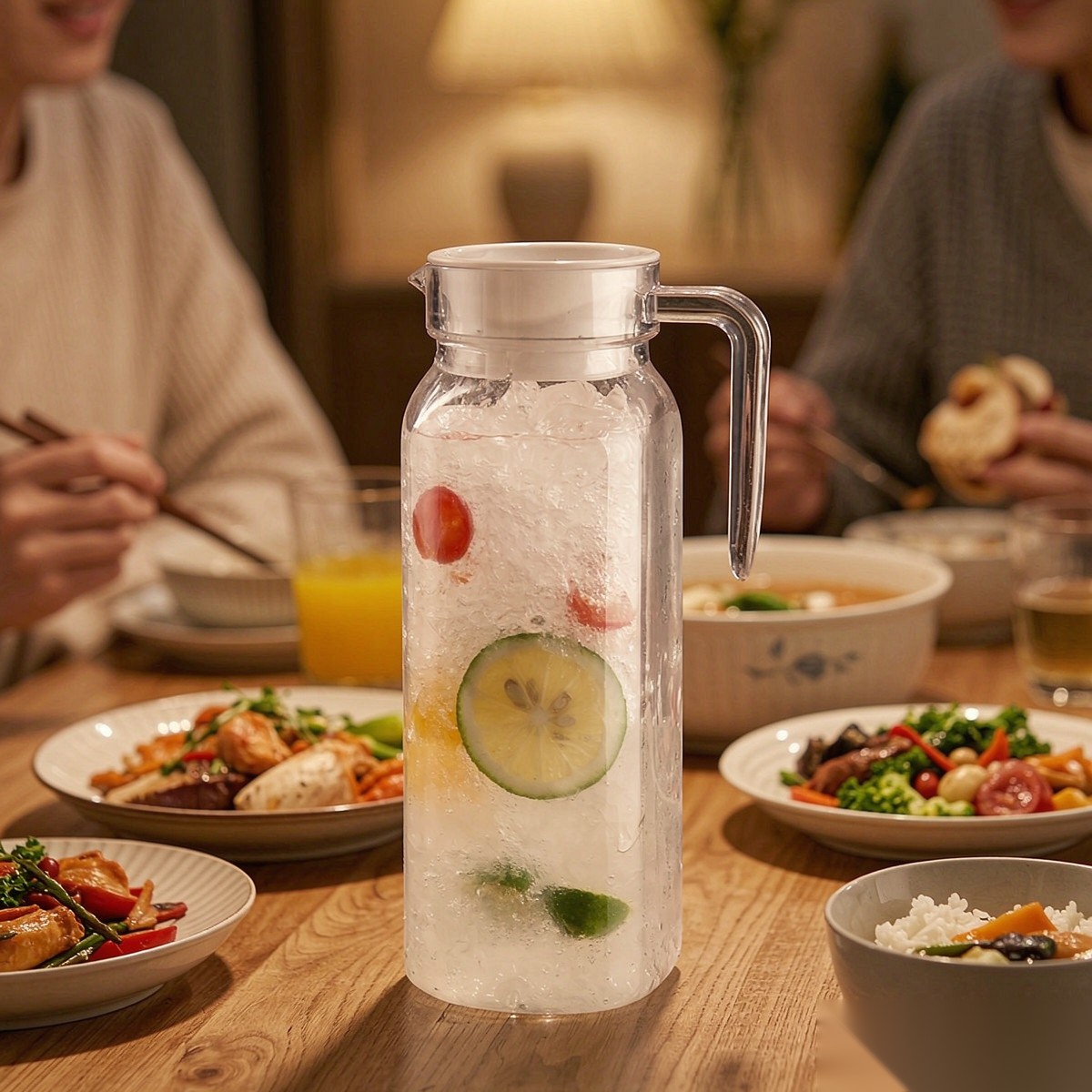 BY-9147 unbreakable PC water pitcher - set on a dining table for dinner