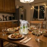 BY-9162C unbreakable PC water pitcher - set on a dining table for dinner