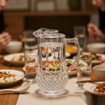 BY-9163 unbreakable PC water pitcher - set on a dining table for dinner