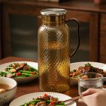 BY-9190A unbreakable PC full-handle water pitcher (tea) - set on a dining table for dinner