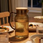 BY-9190B unbreakable PC full-handle water pitcher (tea) - set on a dining table for dinner