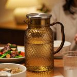 BY-9190C unbreakable PC full-handle water pitcher (tea) - set on a dining table for dinner