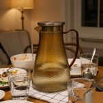 BY-9191B unbreakable PC full-handle water pitcher (tea) - set on a dining table for dinner