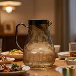 BY-9193C unbreakable PC full-handle water pitcher (tea) - set on a dining table for dinner