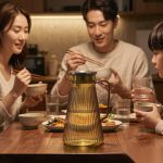 BY-9194B unbreakable PC full-handle water pitcher (tea) - set on a dining table for dinner