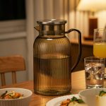 BY-9195B unbreakable PC full-handle water pitcher (tea) - set on a dining table for dinner