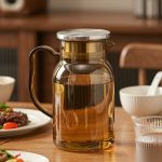 BY-9198C unbreakable PC full-handle water pitcher (tea) - set on a dining table for dinner