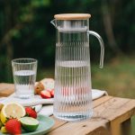 BY-9160B-1 unbreakable PC stainless steel handle water pitcher (wood) - ready for an outdoor picnic