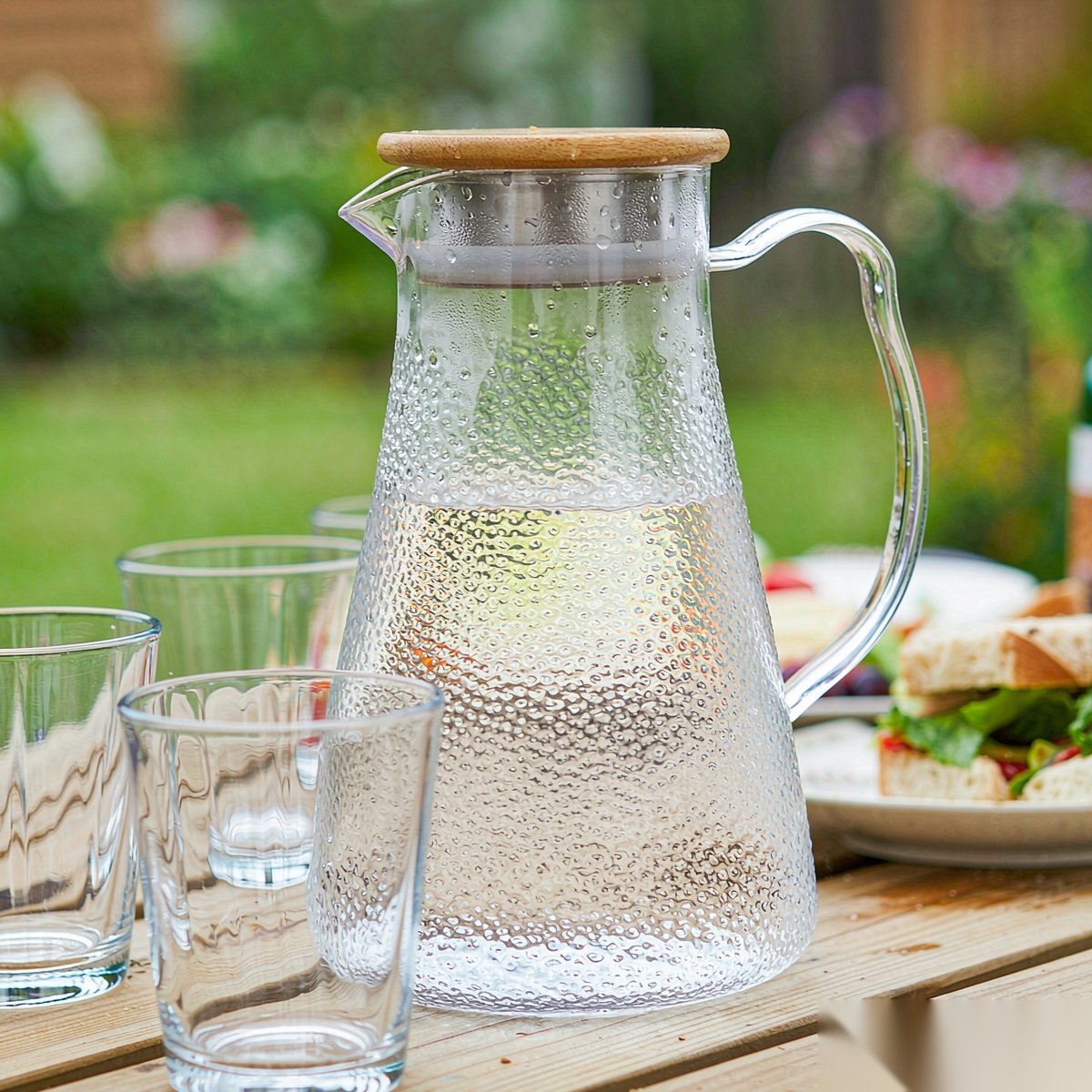 BY-9191B unbreakable PC full-handle water pitcher (wood) - ready for an outdoor picnic