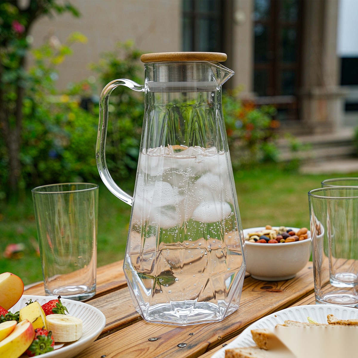 BY-9192A unbreakable PC full-handle water pitcher (wood) - ready for an outdoor picnic