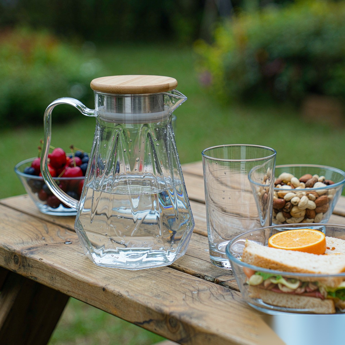 BY-9192C unbreakable PC full-handle water pitcher (wood) - ready for an outdoor picnic
