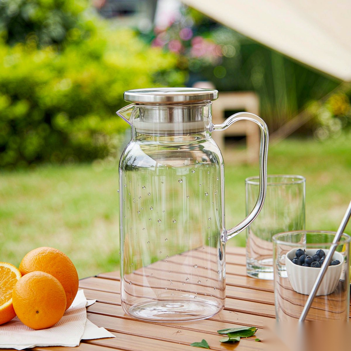 BY-9198C unbreakable PC full-handle water pitcher (steel) - ready for an outdoor picnic