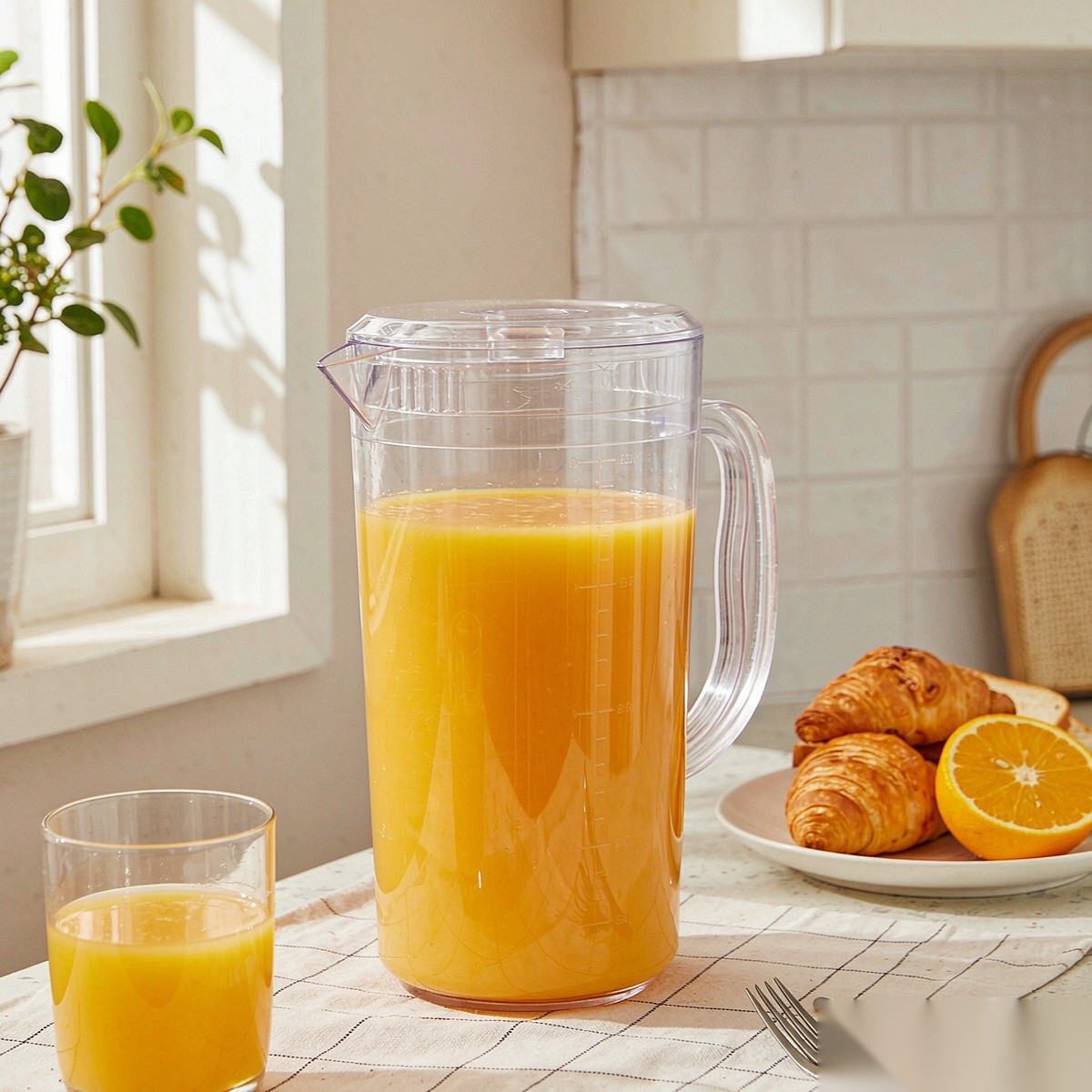 BY-8553 unbreakable PC full-handle water pitcher - serving chilled juice at breakfast