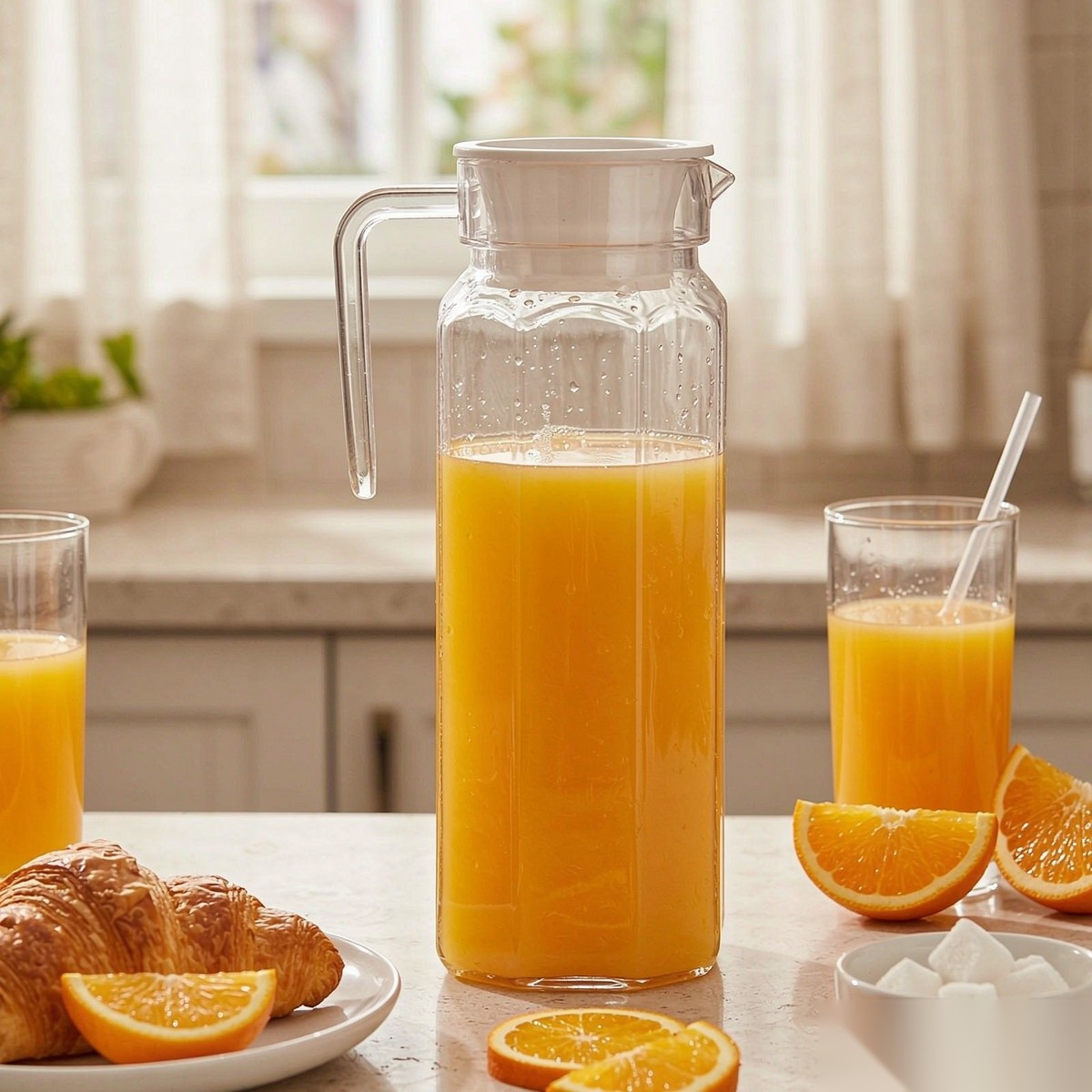 BY-9144B unbreakable PC stainless steel handle water pitcher - serving chilled juice at breakfast
