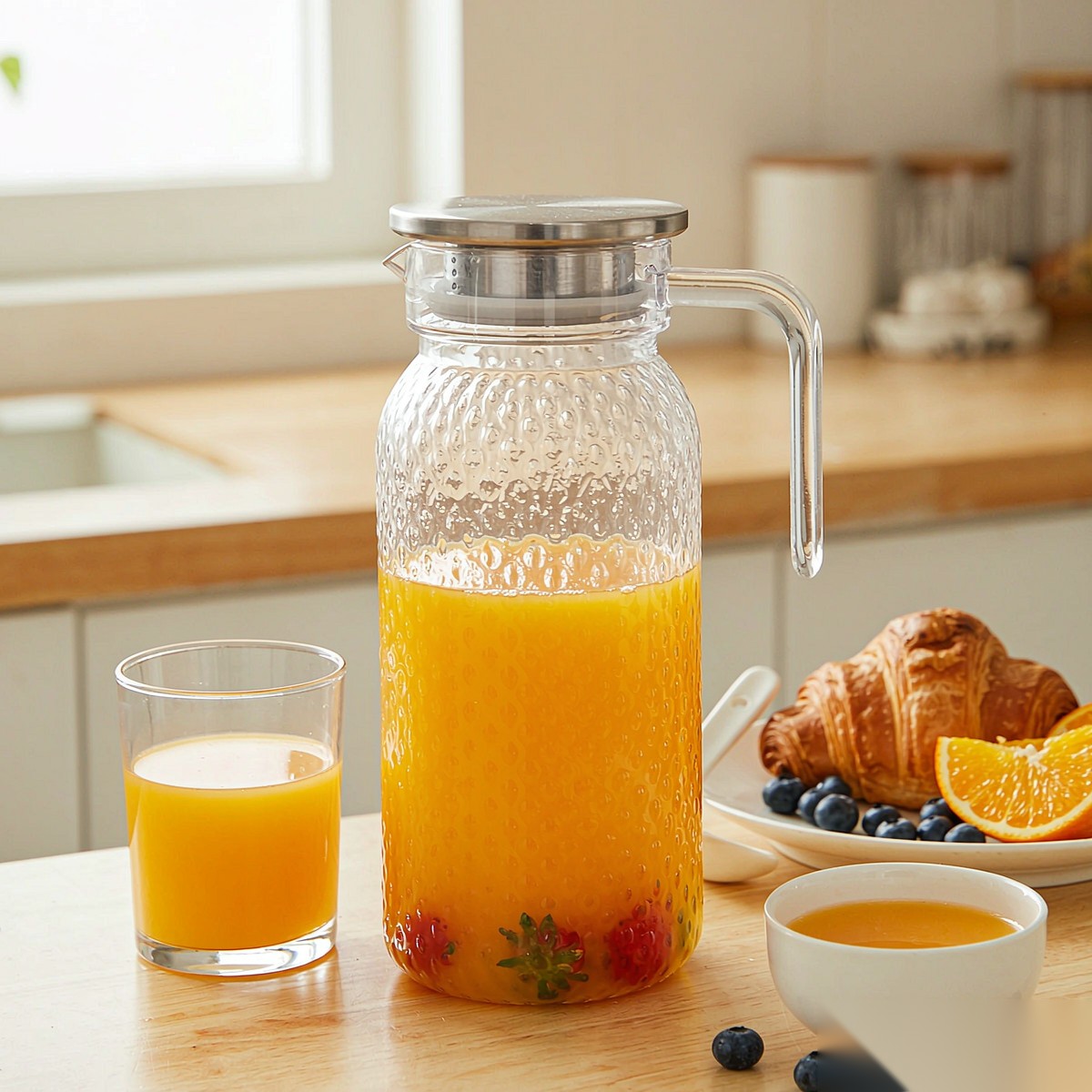 BY-9148 unbreakable PC water pitcher (steel) - serving chilled juice at breakfast