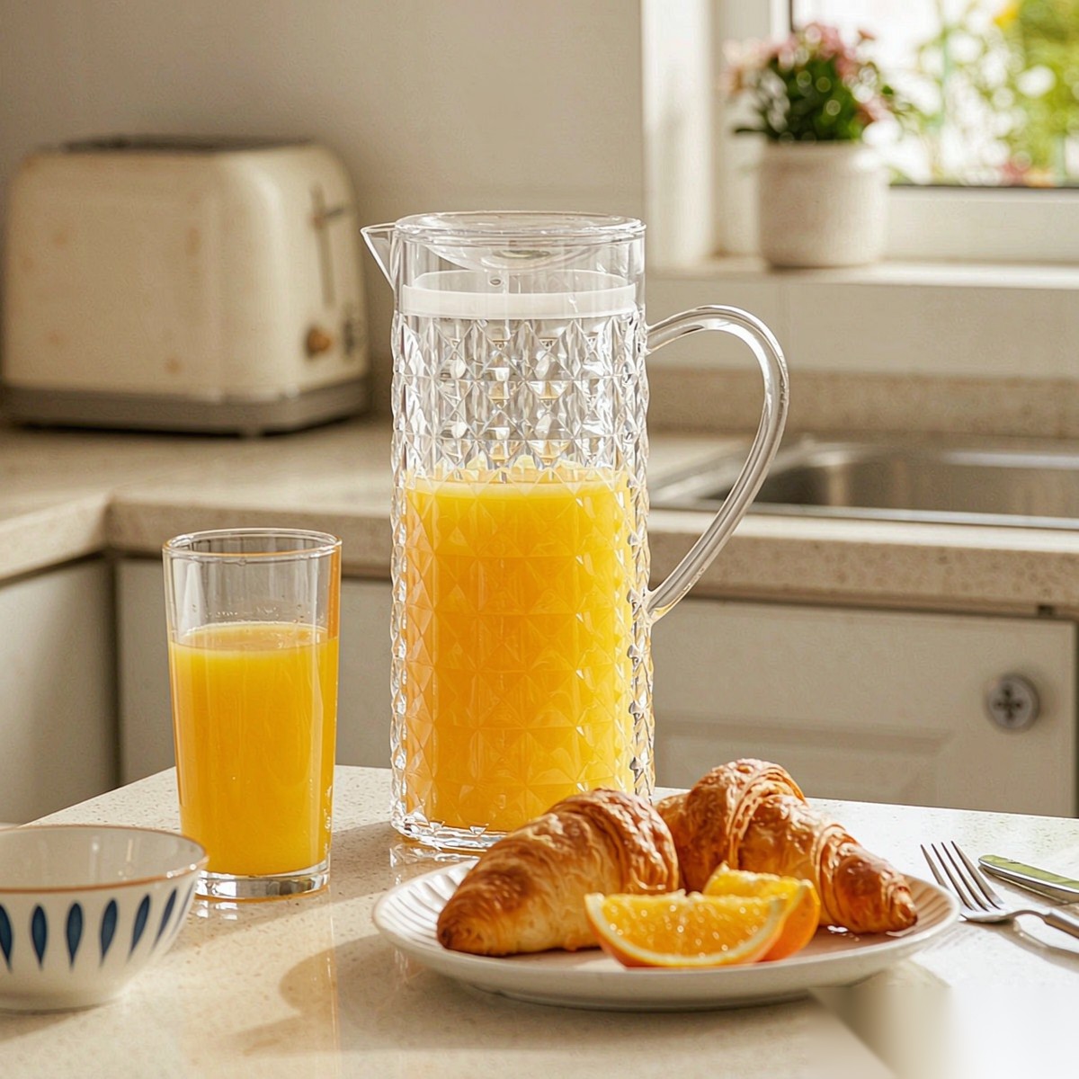 BY-9165 unbreakable PC full-handle water pitcher - serving chilled juice at breakfast