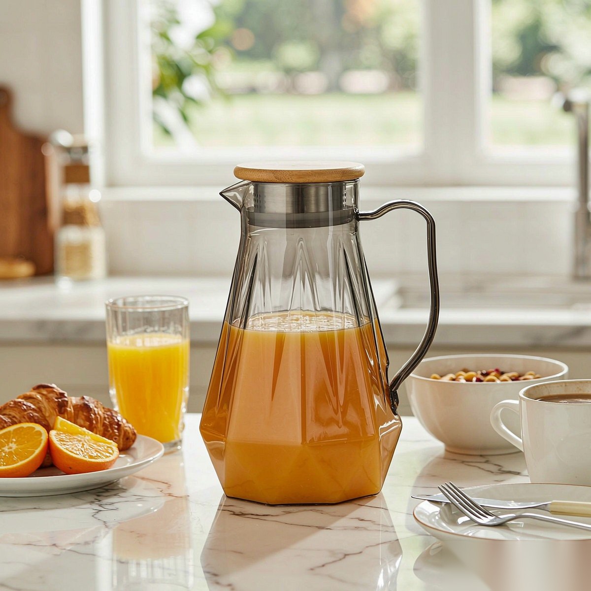 BY-9192B unbreakable PC full-handle water pitcher (gray) - serving chilled juice at breakfast