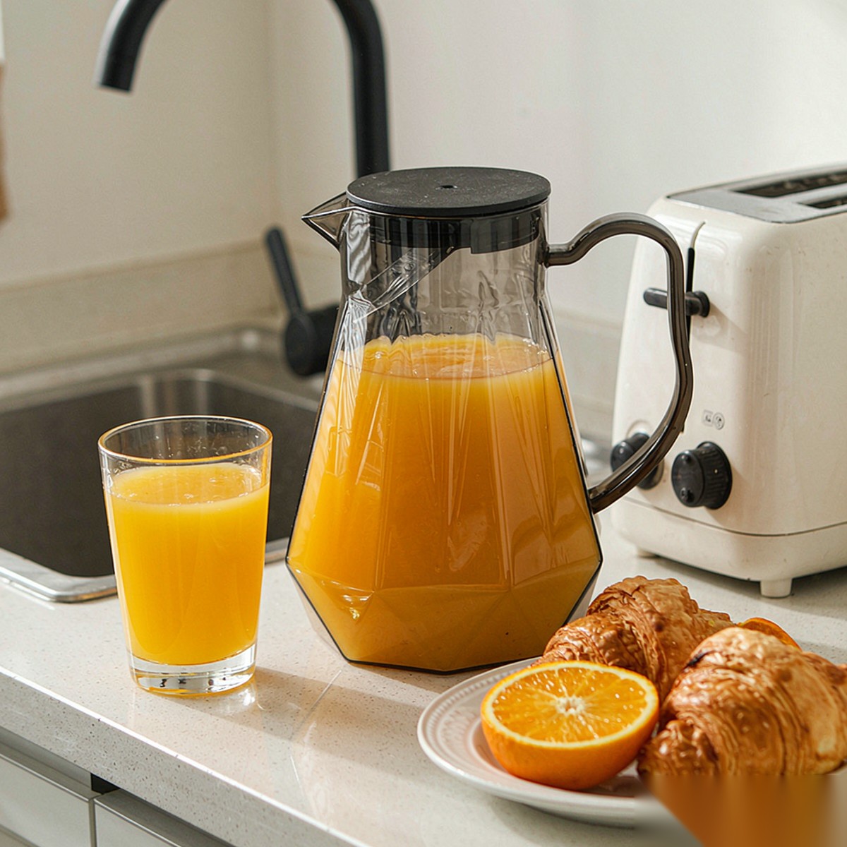 BY-9192C unbreakable PC full-handle water pitcher (gray) - serving chilled juice at breakfast