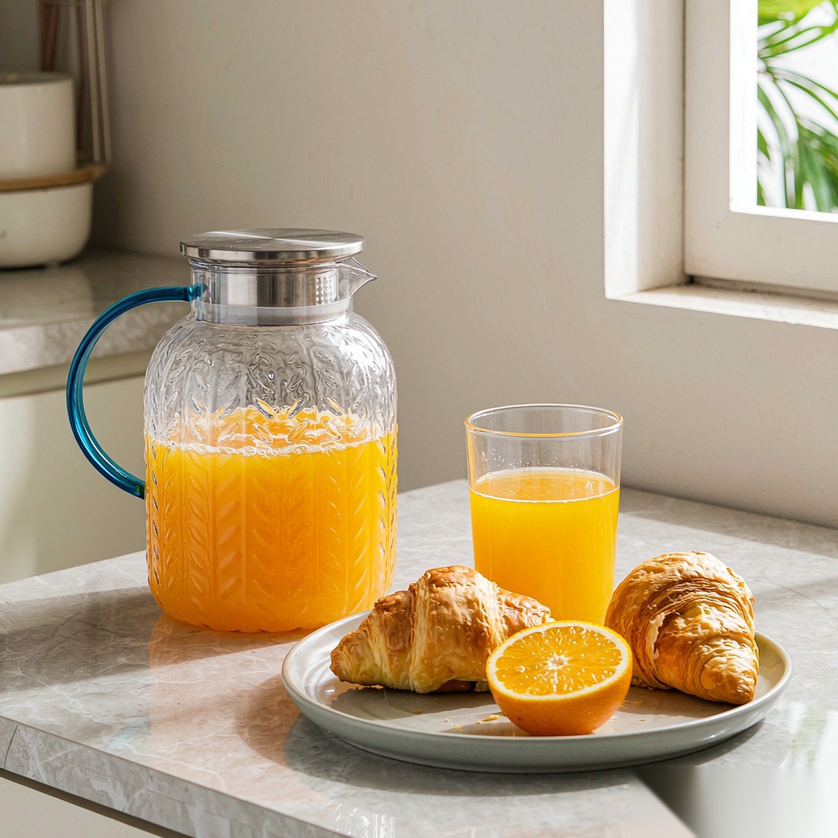 BY-9196B unbreakable PC full-handle water pitcher (steel) - serving chilled juice at breakfast
