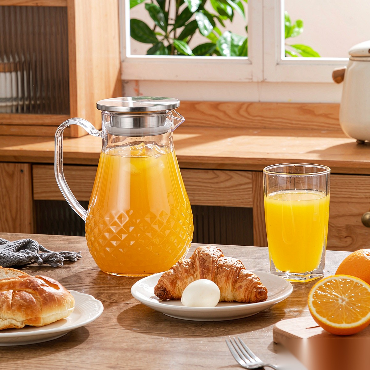 BY-9197C unbreakable PC full-handle water pitcher (steel) - serving chilled juice at breakfast