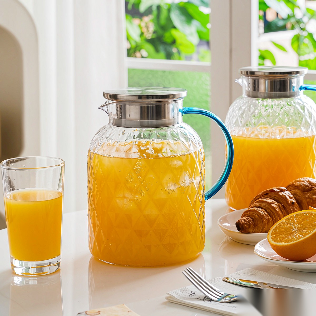 BY-9199B unbreakable PC full-handle water pitcher (steel) - serving chilled juice at breakfast