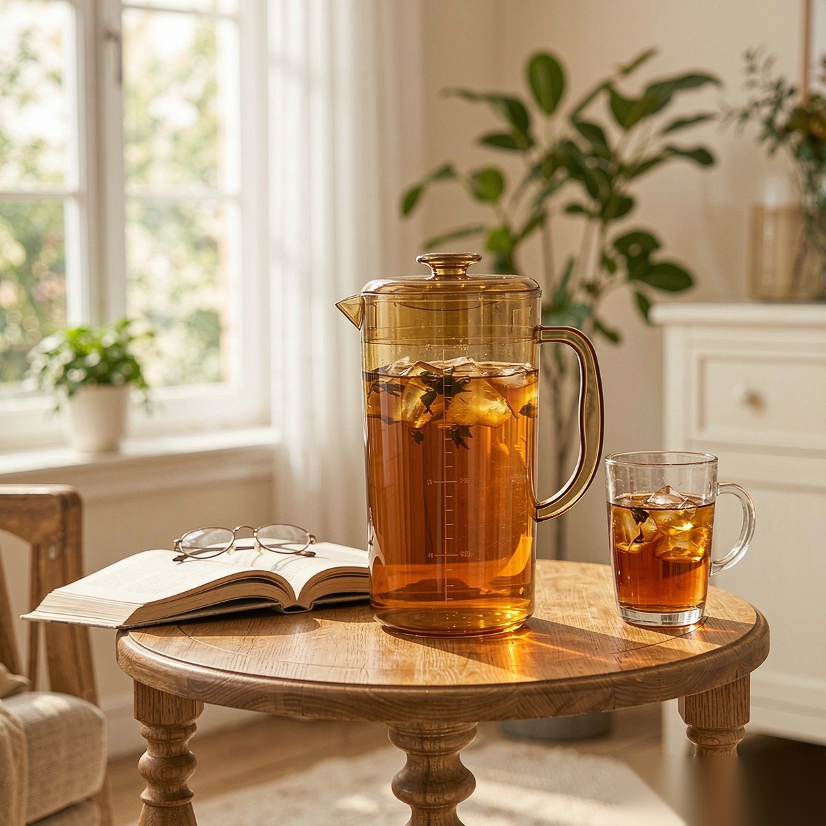 BY-8553 unbreakable PC full-handle water pitcher (tea) - in use for afternoon tea